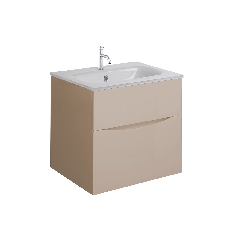 Product Cut out image of the Crosswater Glide II Warm Stone 500mm Double Drawer Unit with Ice White Glass 1 Tap Hole Basin